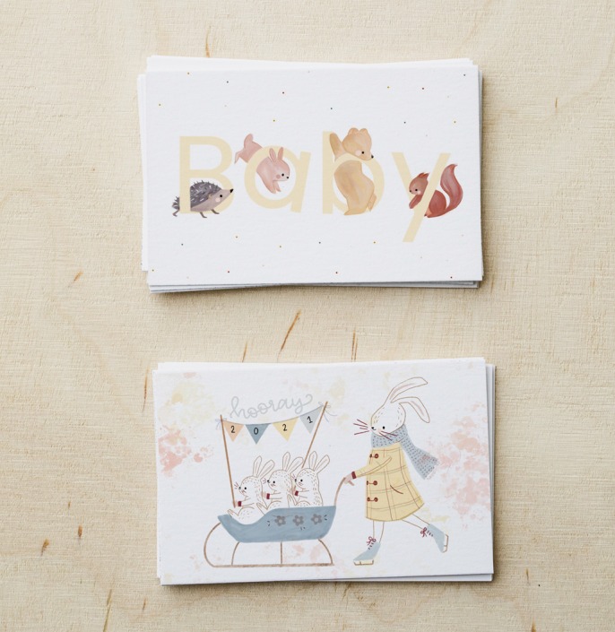 Baby Welcome Card with Raccoon, Bunny, Bear and Squirrel and Bunny Card Welcome 2021!