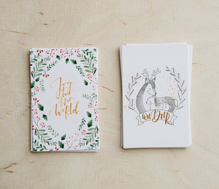 Handlettered Christmas Cards in Watercolor & Ink