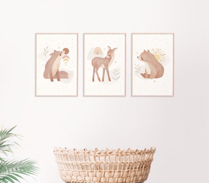 Boho Nursery Wall Art Fox Deer Bear