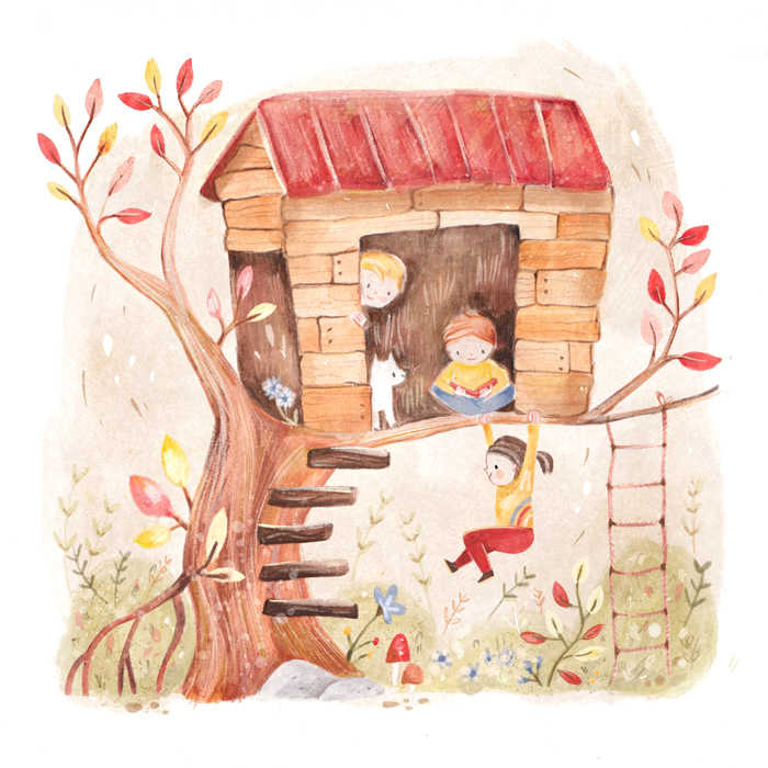 Children playing in treehouse